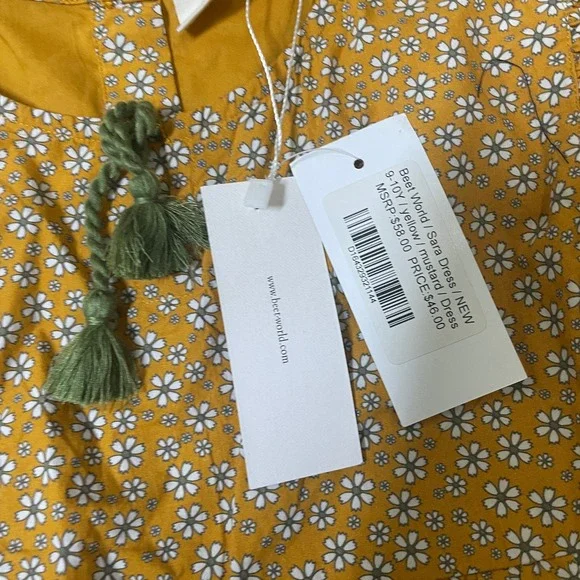 Beet World Girls 9-10 Sara Tiered Dress Mustard Yellow Floral Flutter Sleeves - Picture 5 of 7